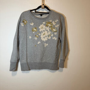 J.CREW Gray Floral Embroidered Sweatshirt S/ M shorter crop length